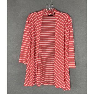 Susan Graver Weekend 1X Coral Stripes Open Front Lightweight Resort Nautical‎